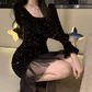 Chic Square Neck Mini Dress Sequins Long Sleeve Bodycon Short Dress C9722