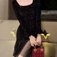 Chic Square Neck Mini Dress Sequins Long Sleeve Bodycon Short Dress C9722
