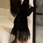 Chic Square Neck Mini Dress Sequins Long Sleeve Bodycon Short Dress C9722