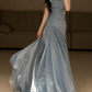 Elegant Strapless Blue Prom Dress Satin Mermaid Evening Dress C9725