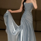 Elegant Strapless Blue Prom Dress Satin Mermaid Evening Dress C9725