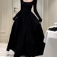 Classical Square Neck Black Prom Dress Long Sleeve A-Line Evening Dress C9726