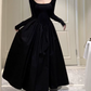 Classical Square Neck Black Prom Dress Long Sleeve A-Line Evening Dress C9726