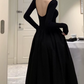 Classical Square Neck Black Prom Dress Long Sleeve A-Line Evening Dress C9726