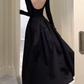Classical Square Neck Black Prom Dress Long Sleeve A-Line Evening Dress C9726
