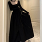 Classical Square Neck Black Prom Dress Long Sleeve A-Line Evening Dress C9726