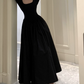 Classical Square Neck Black Prom Dress Long Sleeve A-Line Evening Dress C9726