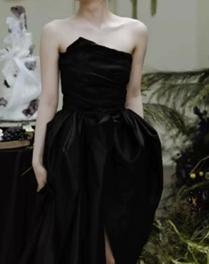 Robe de bal de princesse bustier à volants en satin long, robe de soirée C8117