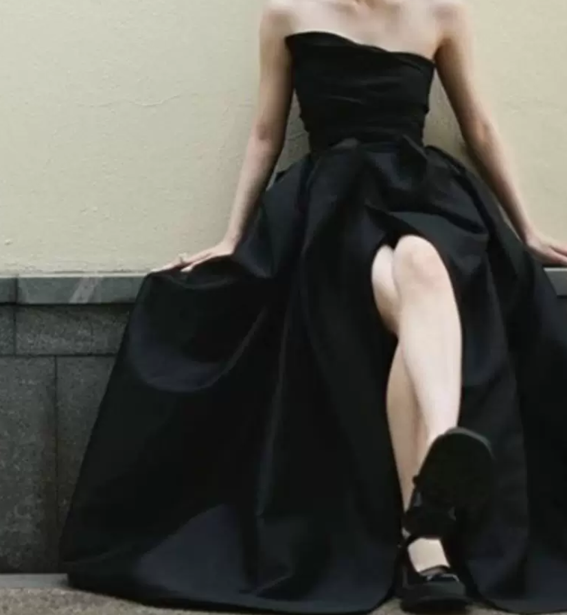 Robe de bal de princesse bustier à volants en satin long, robe de soirée C8117
