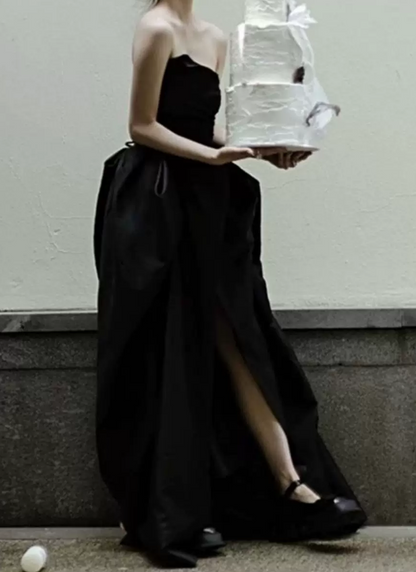 Robe de bal de princesse bustier à volants en satin long, robe de soirée C8117