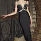 Modern Spaghetti Straps Slit Prom Dress Black Beaded Sheath Evening Dress C9728