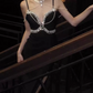Modern Spaghetti Straps Slit Prom Dress Black Beaded Sheath Evening Dress C9728