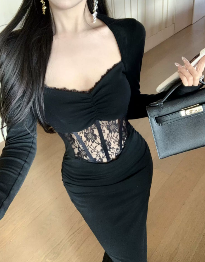 Nouvelle robe longue d'été élégante de style français pour femme C7992