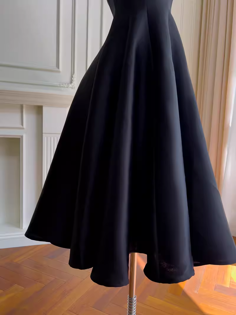Unique A line Straps Satin Black Homecoming Dress 18th Birthday Outfit C972