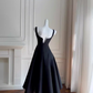 Unique A line Straps Satin Black Homecoming Dress 18th Birthday Outfit C972