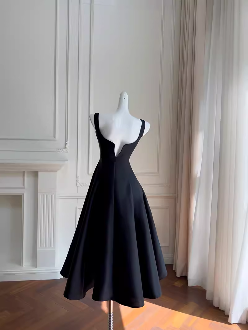 Unique A line Straps Satin Black Homecoming Dress 18th Birthday Outfit C972