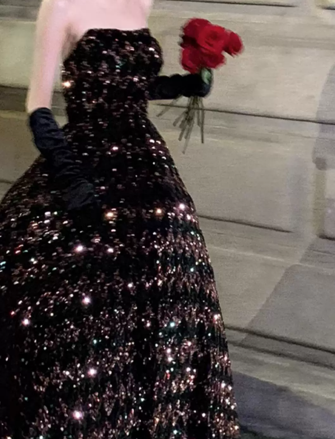 Gorgeous Strapless Prom Dress Black Sequins A-Line Evening Dress C9730