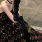 Gorgeous Strapless Prom Dress Black Sequins A-Line Evening Dress C9730