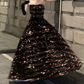 Gorgeous Strapless Prom Dress Black Sequins A-Line Evening Dress C9730
