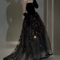Ornate Strapless Prom Dress Black Sequins A-Line Evening Dress C9732
