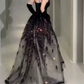 Ornate Strapless Prom Dress Black Sequins A-Line Evening Dress C9732