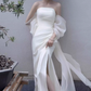 Superbe robe de mariée sirène bustier en satin et tulle, longue et en dentelle, C4563