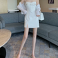 Adorable Spaghetti Straps Mini Dress White Beaded Bodycon Short Dress C9734