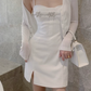 Adorable Spaghetti Straps Mini Dress White Beaded Bodycon Short Dress C9734