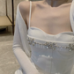 Adorable Spaghetti Straps Mini Dress White Beaded Bodycon Short Dress C9734