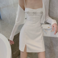 Adorable Spaghetti Straps Mini Dress White Beaded Bodycon Short Dress C9734
