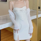 Adorable Spaghetti Straps Mini Dress White Beaded Bodycon Short Dress C9734