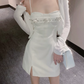 Adorable Spaghetti Straps Mini Dress White Beaded Bodycon Short Dress C9734