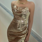 Sparkly Spaghetti Straps Gold Prom Dress Sequins Mermaid Evening Dress C9735