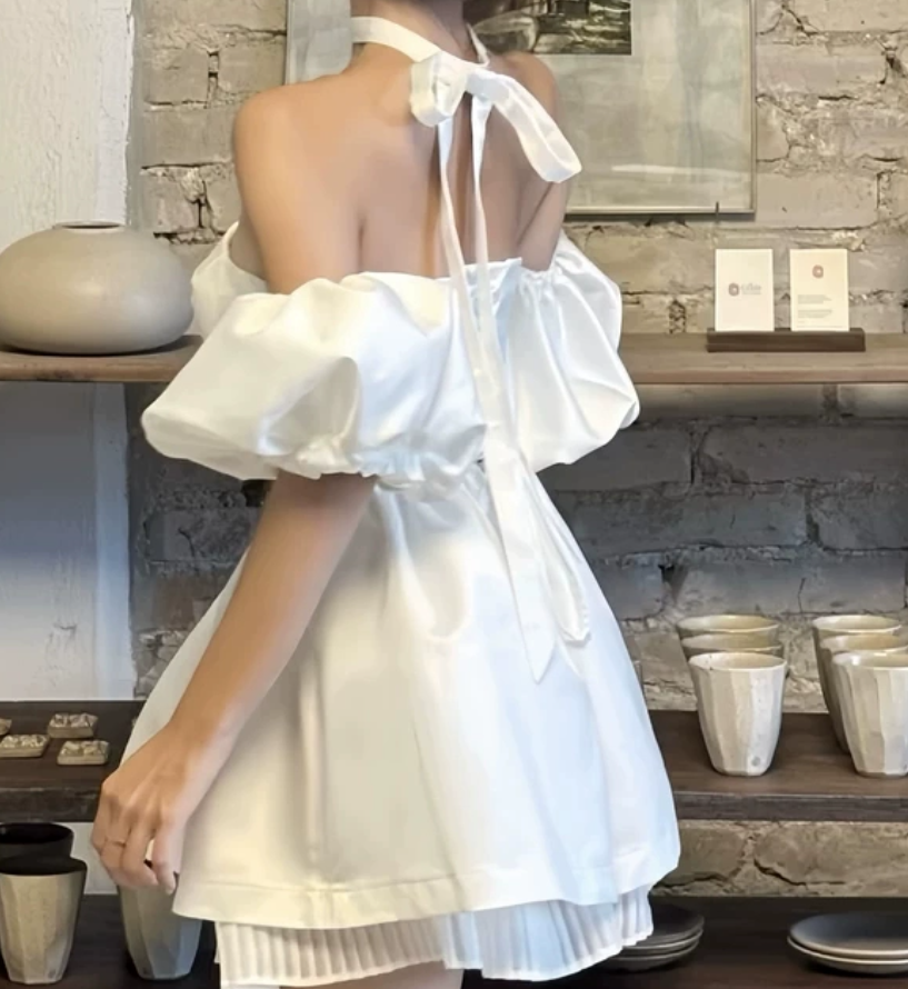 Dreamy Off-Shoulder Homecoming Dress White Satin A-Line Party Dress C9736