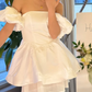 Dreamy Off-Shoulder Homecoming Dress White Satin A-Line Party Dress C9736