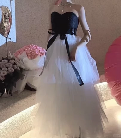 Robe de bal de princesse bustier à volants en satin long, robe de soirée C8117