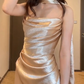 Unique Off-Shoulder Champagne Prom Dress Satin Mermaid Evening Dress C9739
