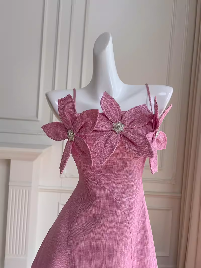 Unique A line Straps Pink Homecoming Dress 18th Birthday Outfit C973
