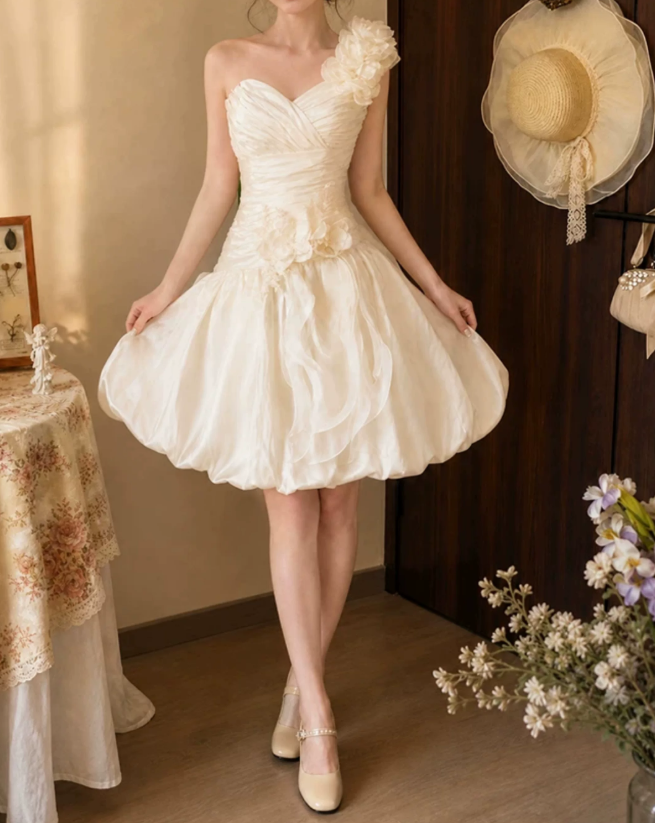 Mini robe de soirée en satin, sans bretelles, sans manches, ligne a, simple, C899