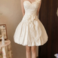 Mini robe de soirée en satin, sans bretelles, sans manches, ligne a, simple, C899