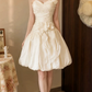 Mini robe de soirée en satin, sans bretelles, sans manches, ligne a, simple, C899