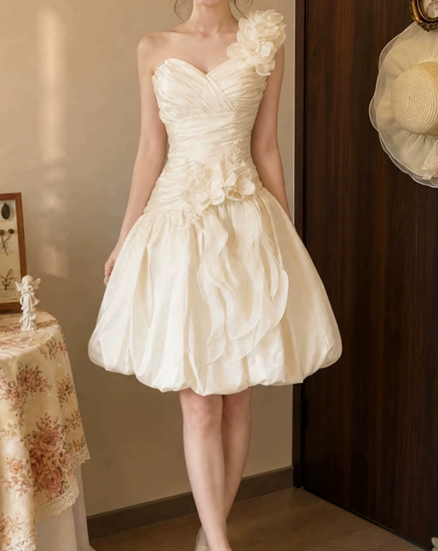 Mini robe de soirée en satin, sans bretelles, sans manches, ligne a, simple, C899