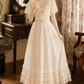 Lovely Short Sleeve Ivory Prom Dress Ruffles A-Line Evening Dress C9744