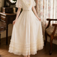 Lovely Short Sleeve Ivory Prom Dress Ruffles A-Line Evening Dress C9744