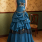 Vintage Sweetheart Blue Prom Dress Appliques Sequins Tiered A-Line Evening Dress C9745