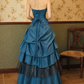 Vintage Sweetheart Blue Prom Dress Appliques Sequins Tiered A-Line Evening Dress C9745