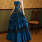 Vintage Sweetheart Blue Prom Dress Appliques Sequins Tiered A-Line Evening Dress C9745
