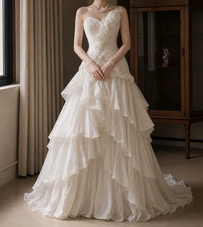 Superbe robe de mariée sirène bustier en satin et tulle, longue et en dentelle, C4563