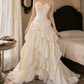 Romantic Sweetheart Appliques Wedding Dresses Lace Tiered A-Line Bridal Dress C9748
