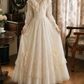 Chic Long Sleeve Ivory Prom Dress Lace Tiered A-Line Evening Dress C9750